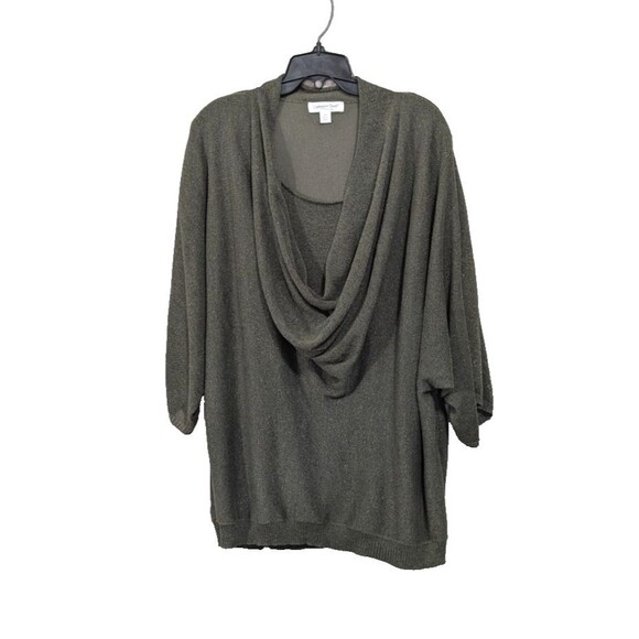 Coldwater Creek Women's 2X Knit Green Gold Sparkly Cowl Neck Top Festive Holiday - Picture 1 of 16